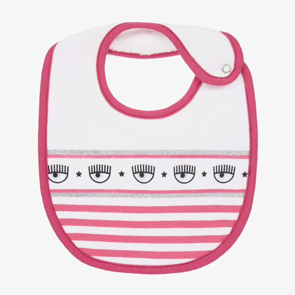 Chiara Ferragni Kids - White & Pink Stripe Logo Bib | Childrensalon