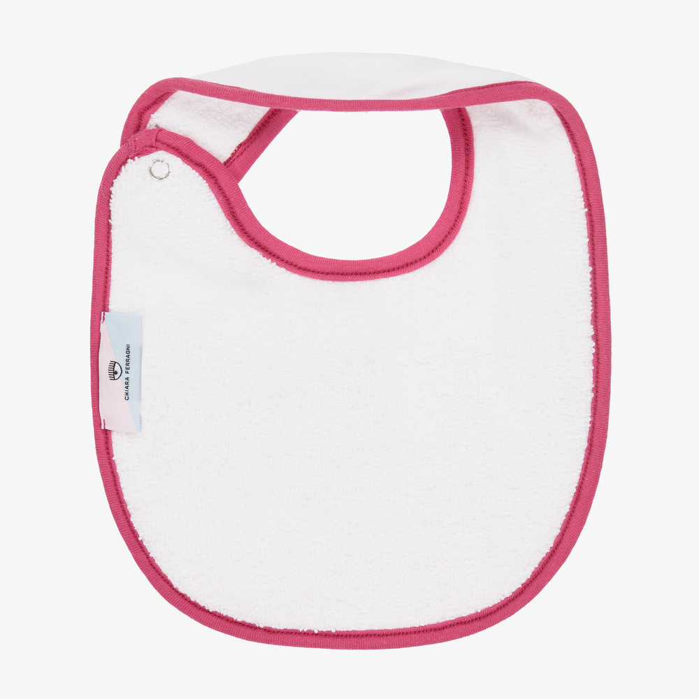 Chiara Ferragni Kids-White & Pink Stripe Logo Bib | Childrensalon Outlet