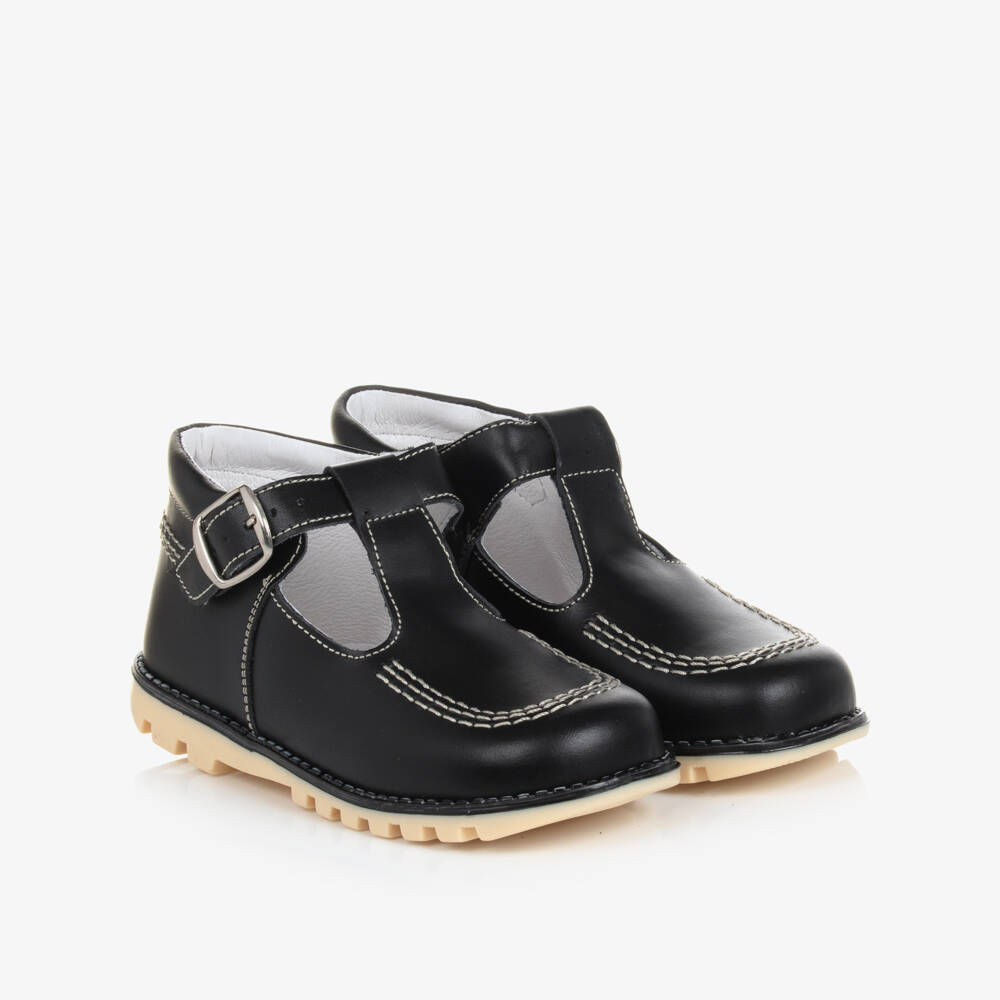 Children's Classics-Black Leather T-Bar Shoes | Childrensalon Outlet