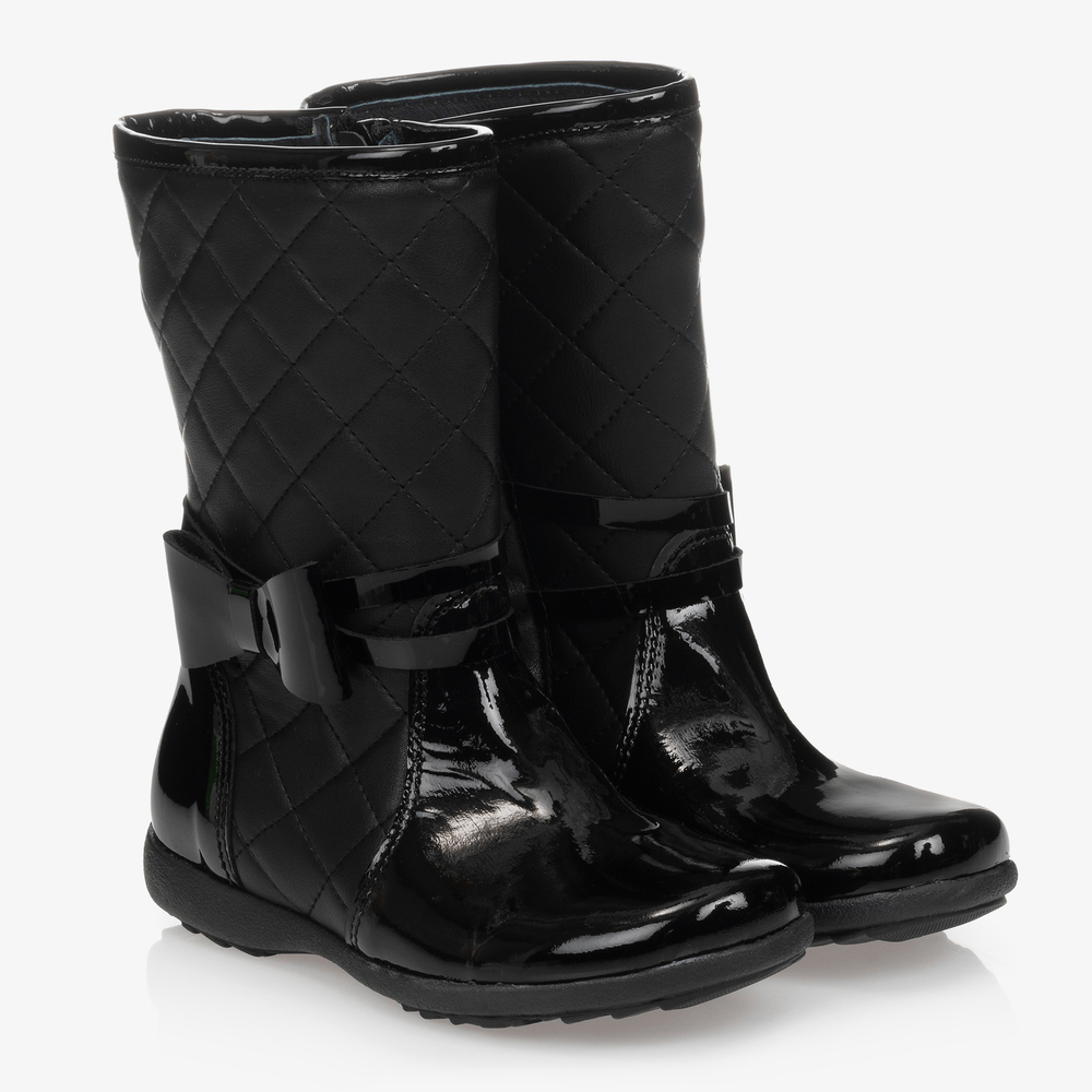 Children's Classics-Black Quilted Leather Boots  | Childrensalon Outlet