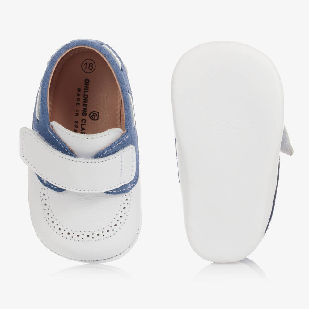 Children's Classics-Blue & White Leather Baby Shoes | Childrensalon Outlet