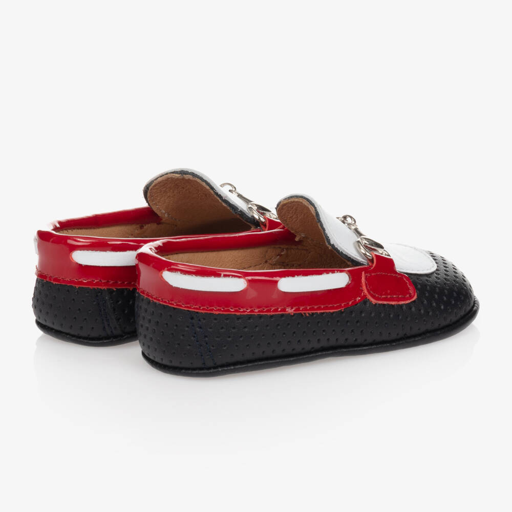 Children's Classics-حذاء أطفال جلدي أزرق وأحمر للرضع | Childrensalon Outlet