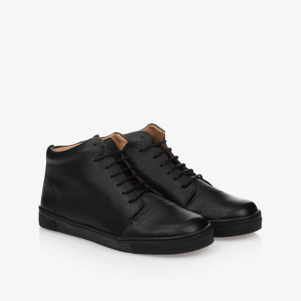 Children's Classics-Boys Black Leather Ankle Trainers | Childrensalon Outlet