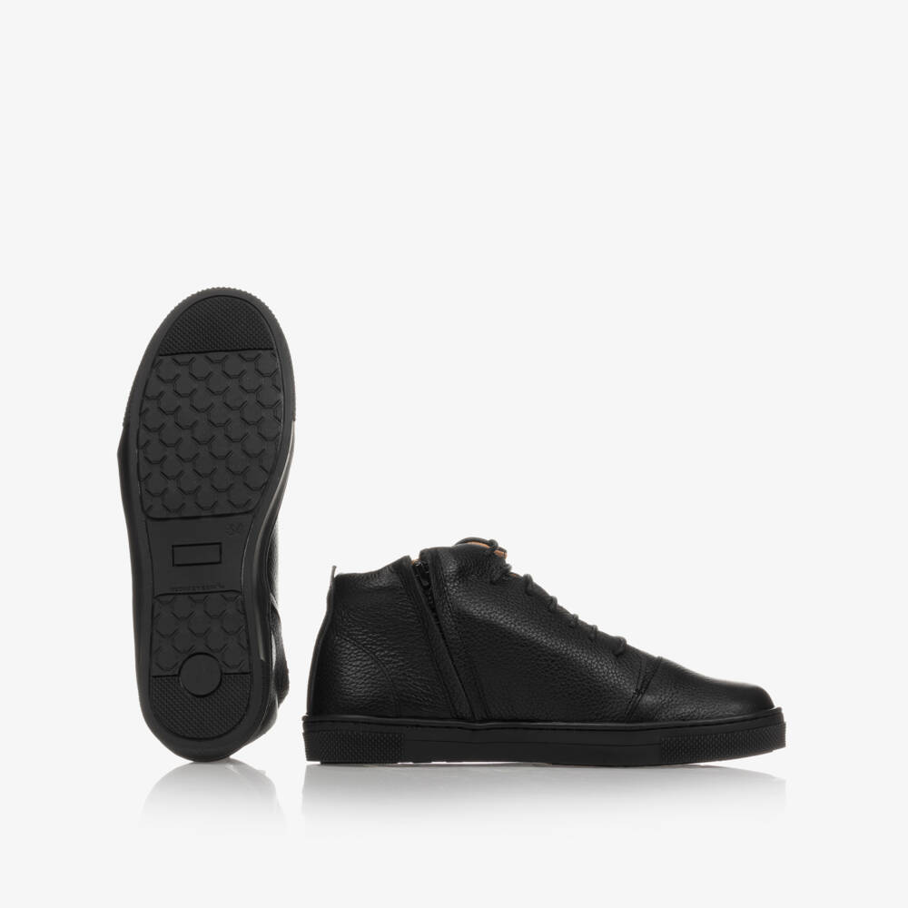Children's Classics-Boys Black Leather Ankle Trainers | Childrensalon Outlet