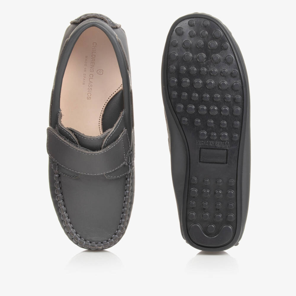 تشيلدرن كلاسيكس-حذاء موكاسين جلدي فحمي للأولاد | Childrensalon Outlet