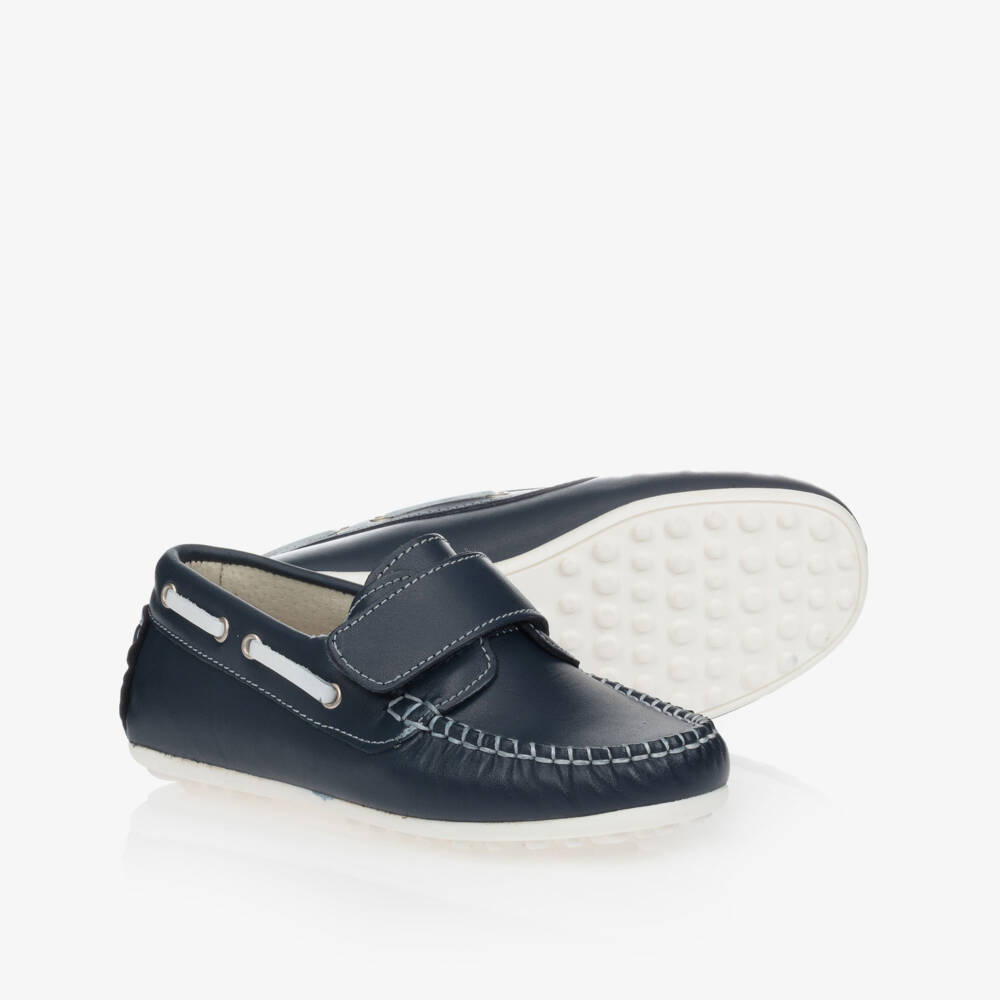 Children's Classics-Boys Navy Blue Leather Moccasins | Childrensalon Outlet