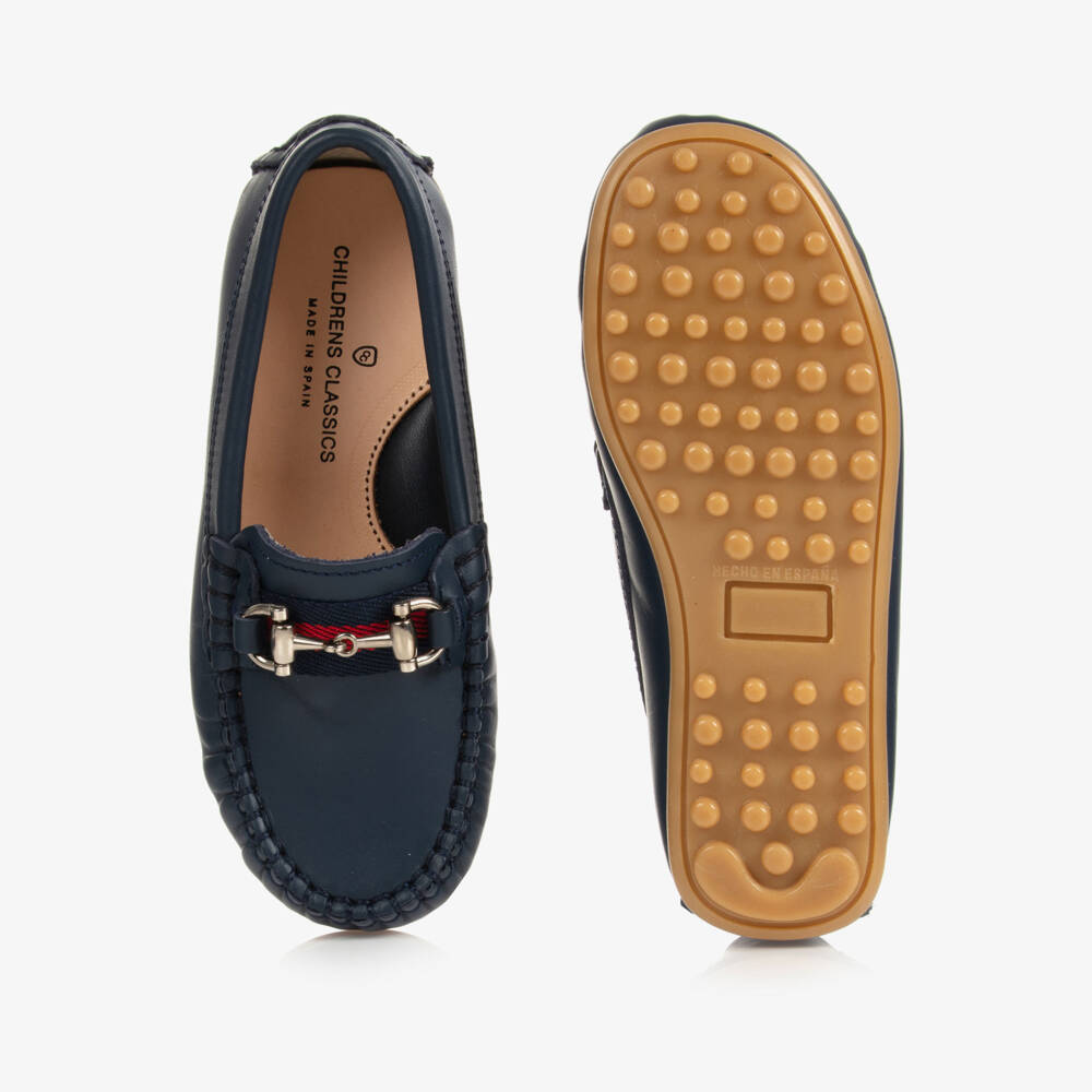 Children's Classics-Boys Navy Leather Slip-Ons | Childrensalon Outlet