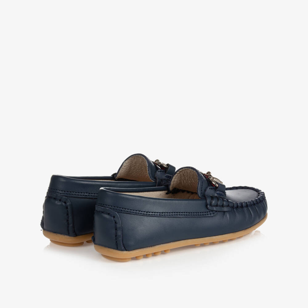 Children's Classics-Boys Navy Leather Slip-Ons | Childrensalon Outlet