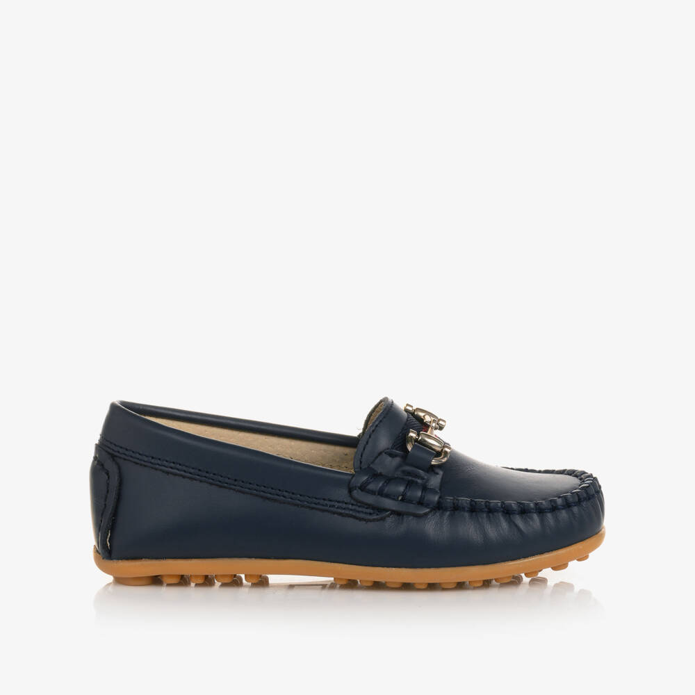 Children's Classics-Boys Navy Leather Slip-Ons | Childrensalon Outlet
