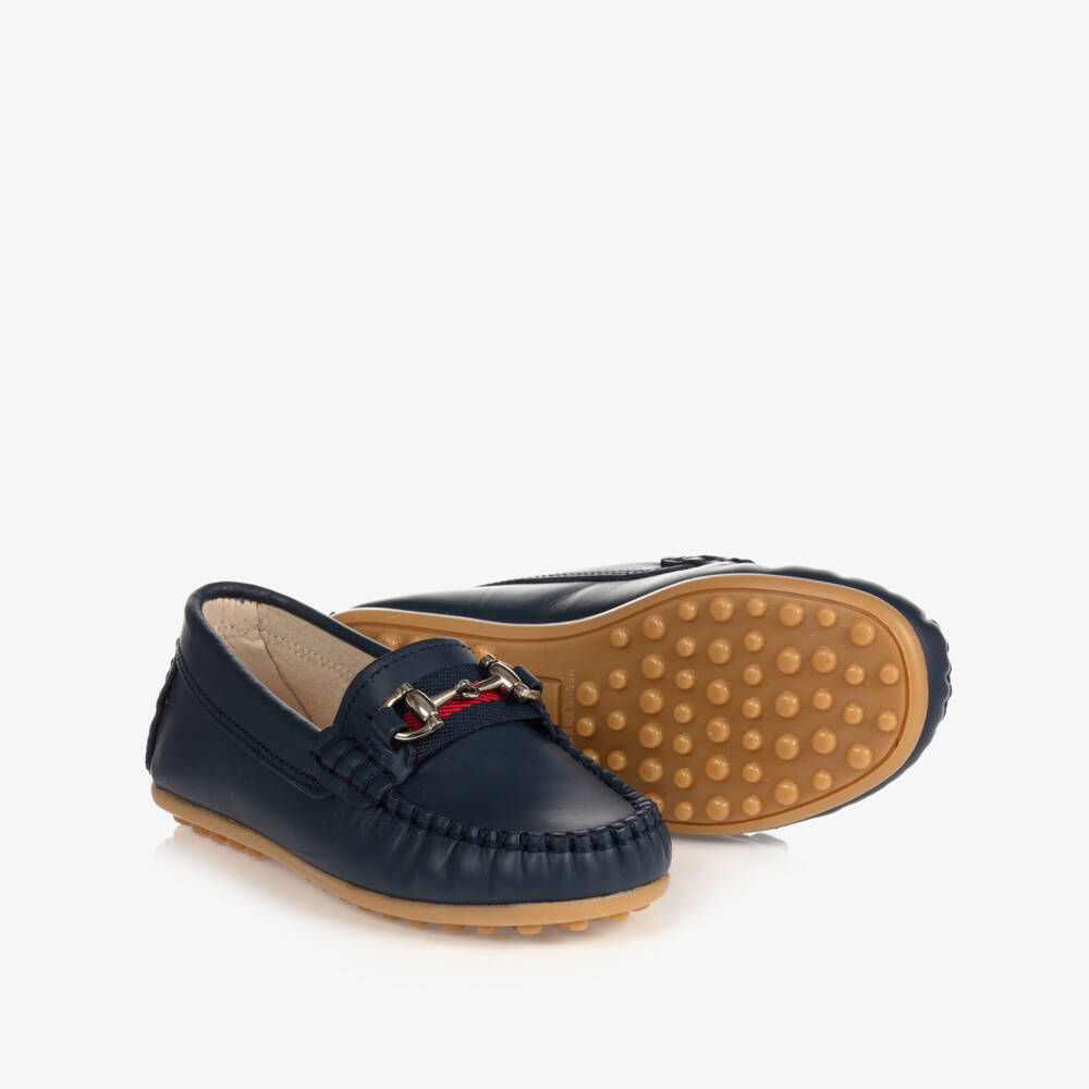 Children's Classics-Boys Navy Leather Slip-Ons | Childrensalon Outlet