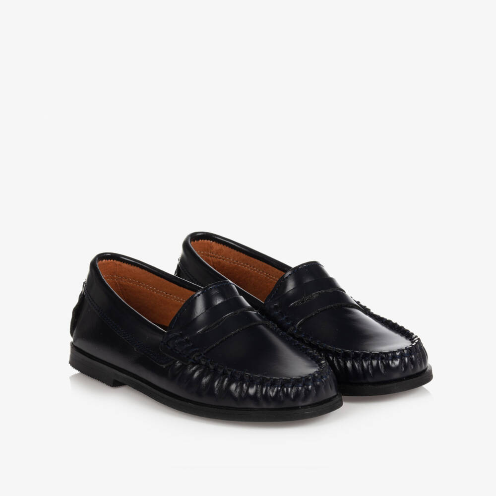 Children's Classics-Boys Navy Slip-On Leather Loafers | Childrensalon Outlet