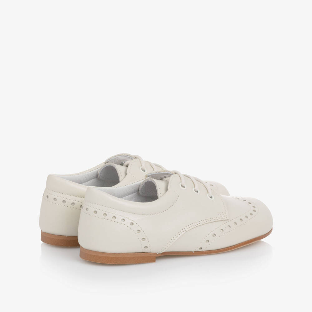 Children's Classics-Boys Pale Beige Leather Lace-Up Brogue Shoes | Childrensalon Outlet
