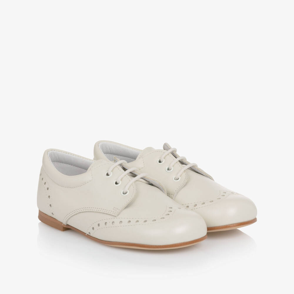 Children's Classics-Boys Pale Beige Leather Lace-Up Brogue Shoes | Childrensalon Outlet