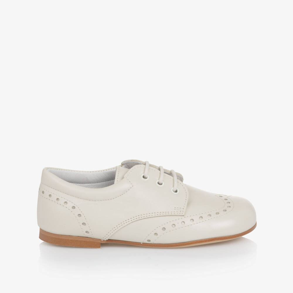 Children's Classics-Boys Pale Beige Leather Lace-Up Brogue Shoes | Childrensalon Outlet