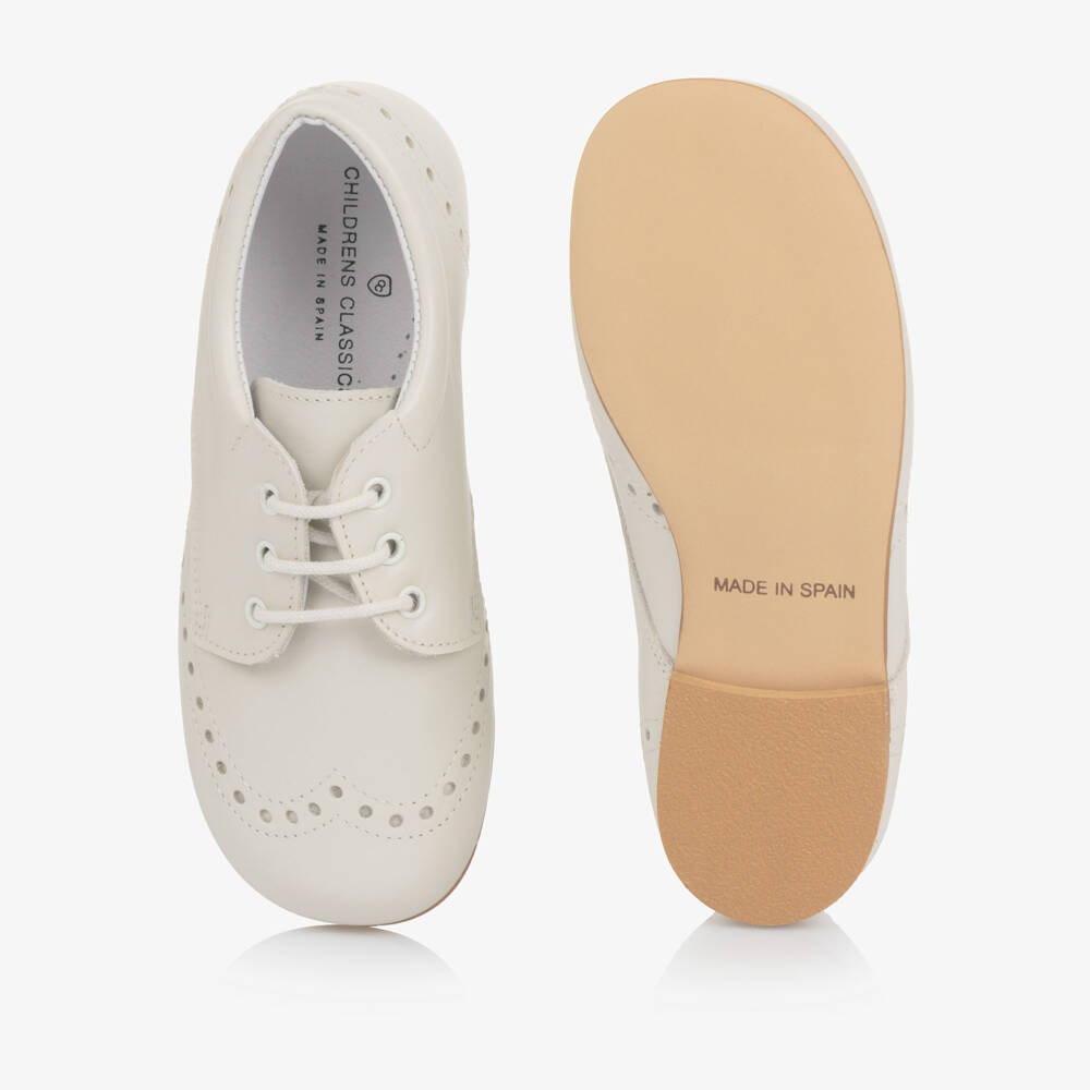 Children's Classics-Boys Pale Beige Leather Lace-Up Brogue Shoes | Childrensalon Outlet