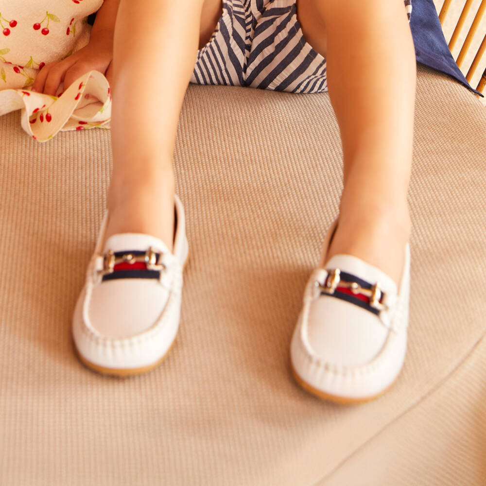 Children's Classics-Boys White Leather Moccasins | Childrensalon Outlet