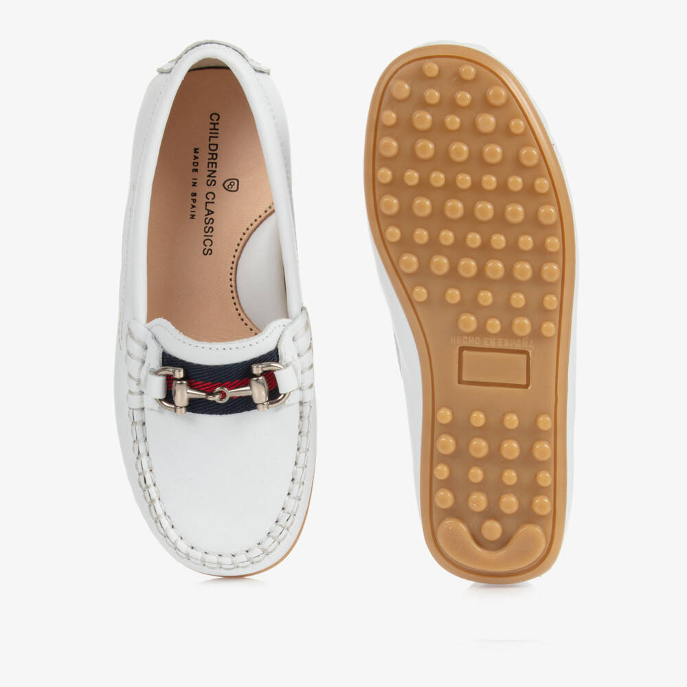 Children's Classics-Boys White Leather Moccasins | Childrensalon Outlet