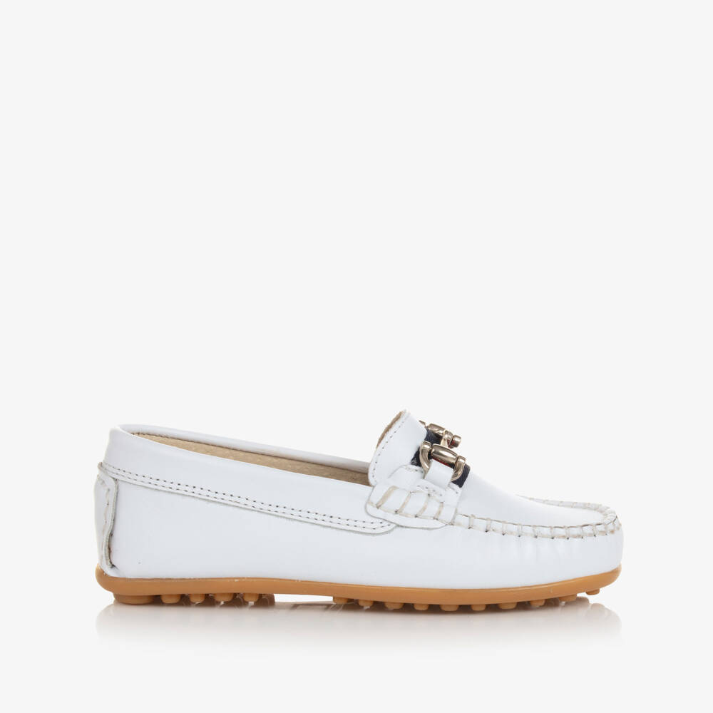 Children's Classics-Boys White Leather Moccasins | Childrensalon Outlet