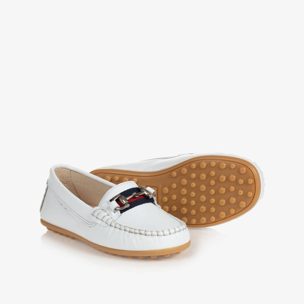 Children's Classics-Boys White Leather Slip-Ons | Childrensalon Outlet