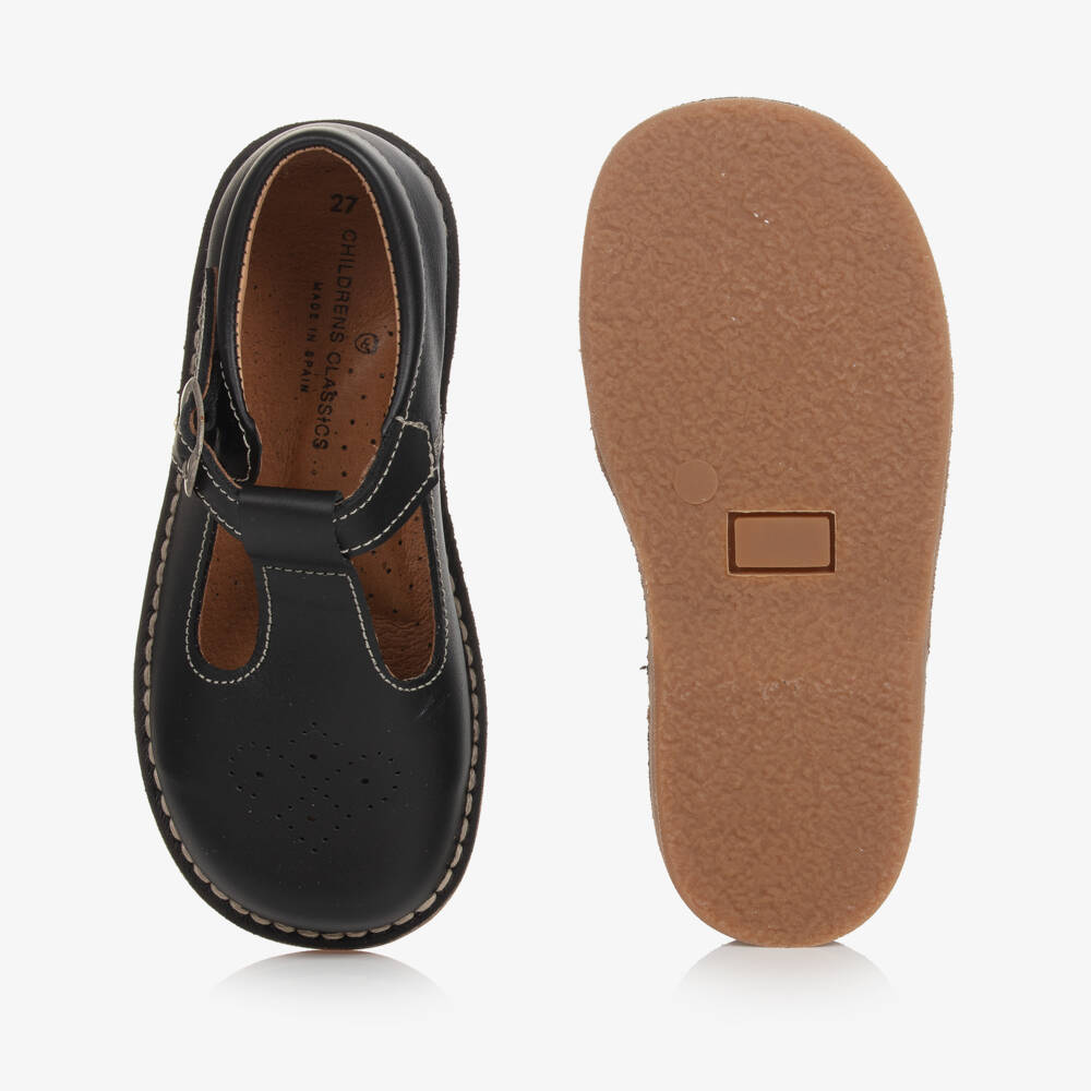 Children's Classics-Classic Black Leather T-Bar Shoes | Childrensalon Outlet
