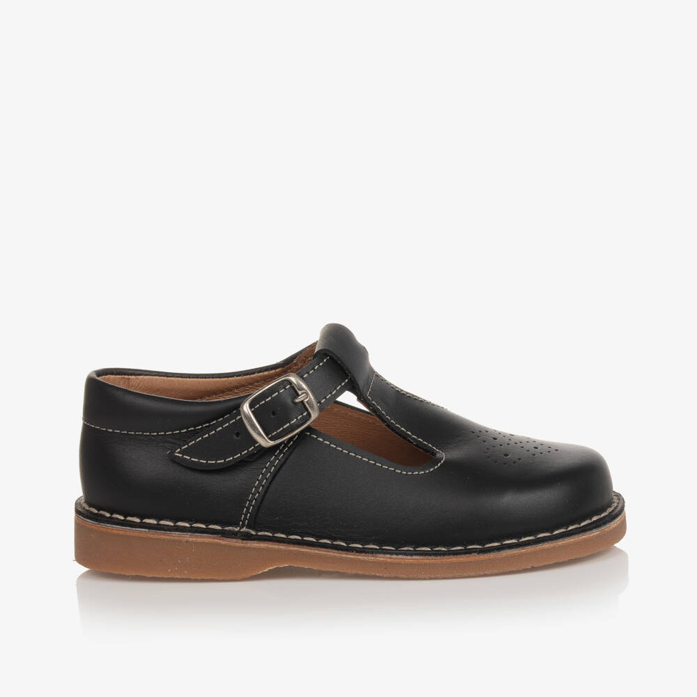 Children's Classics-Classic Black Leather T-Bar Shoes | Childrensalon Outlet