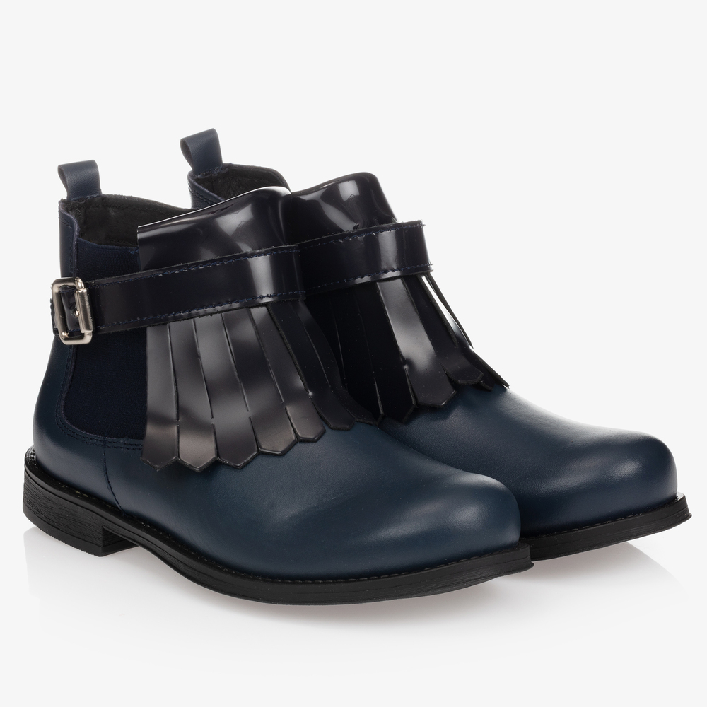 Children's Classics - Girls Blue Leather Ankle Boots | Childrensalon