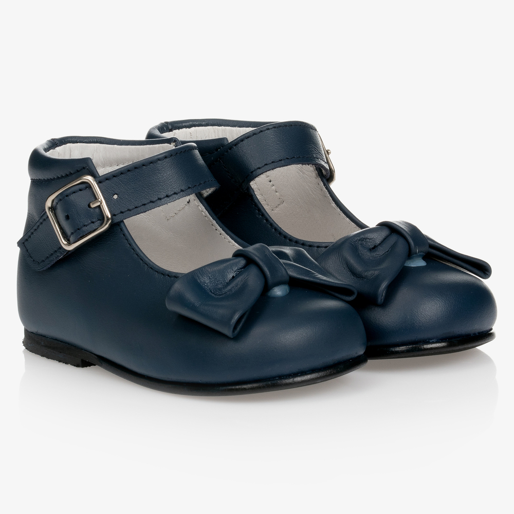 Children's Classics - Girls Blue Leather Bow Shoes | Childrensalon