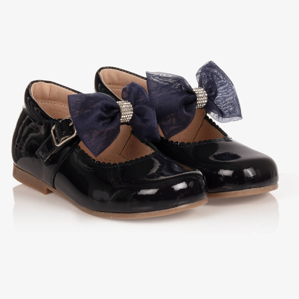 Children's Classics - Синие лакированные туфли с бантиками для девочек | Childrensalon