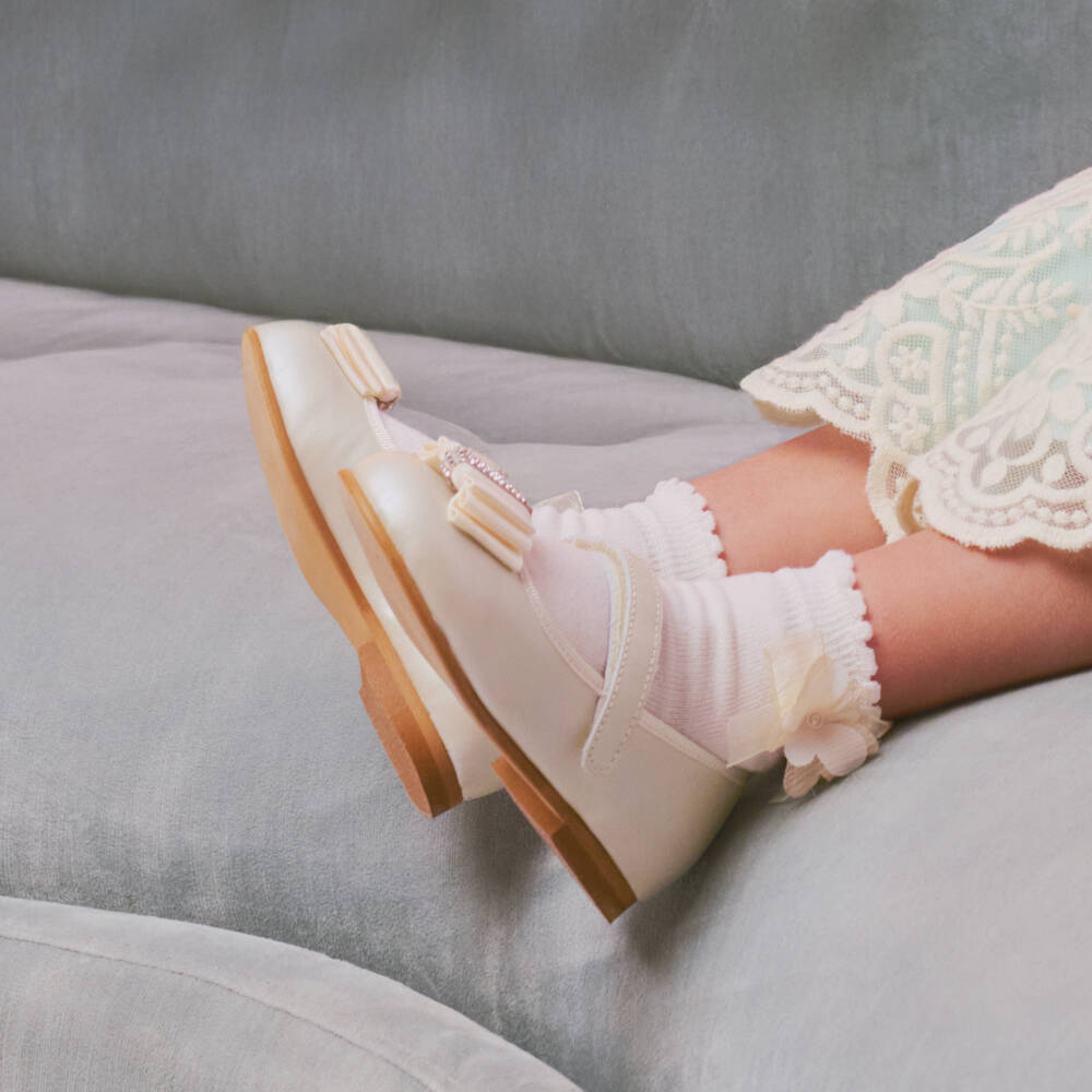 Children's Classics-Girls Ivory Leather Ballet Flats | Childrensalon Outlet