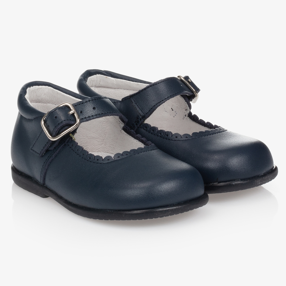 Children's Classics - Girls Navy Blue Leather Shoes | Childrensalon