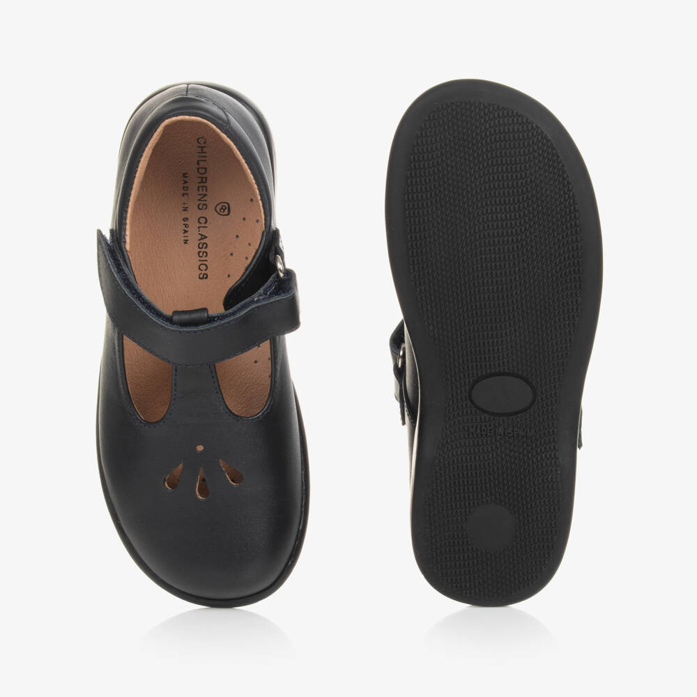 Children's Classics-Girls Navy Leather T-Bar Shoes | Childrensalon Outlet