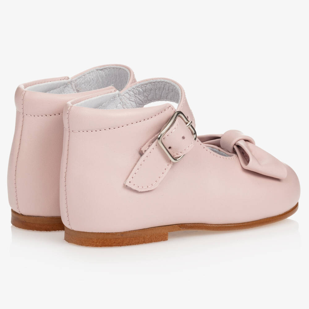 Children's Classics-Girls Pale Pink Leather Bow Flats | Childrensalon Outlet