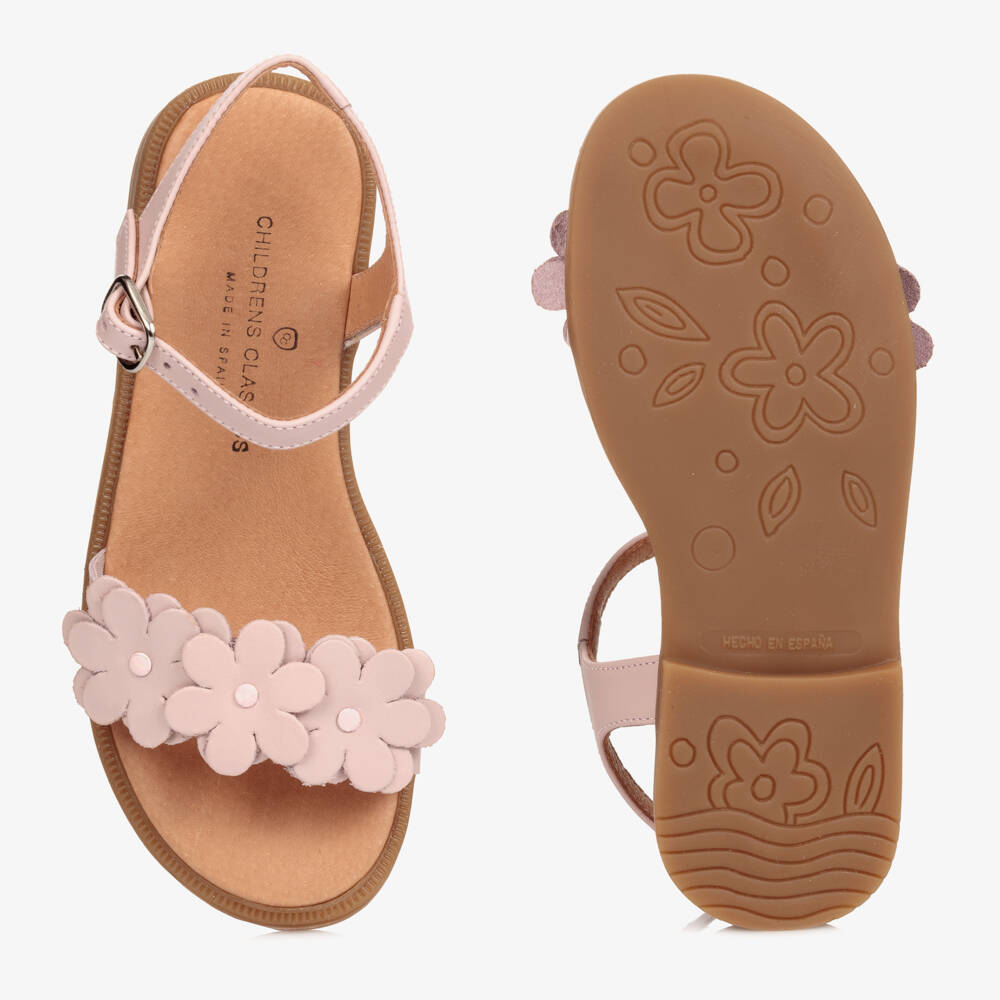 Children's Classics-Girls Pale Pink Leather Sandals | Childrensalon Outlet