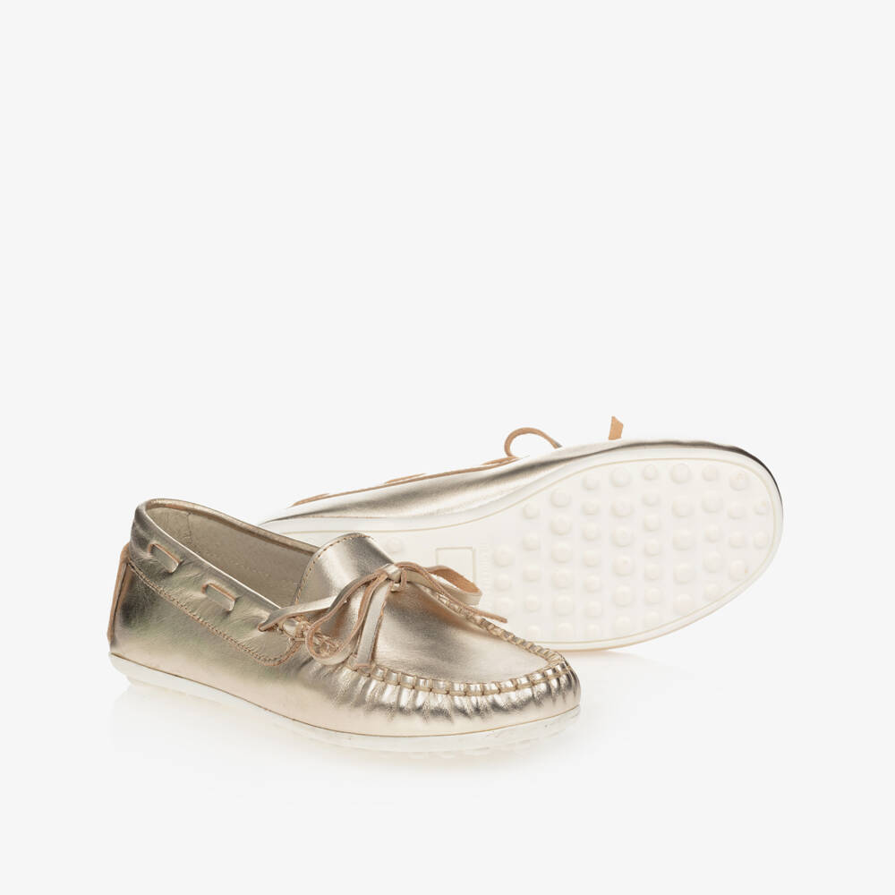 Children's Classics-Girls Shimmering Gold Leather Moccasins | Childrensalon Outlet
