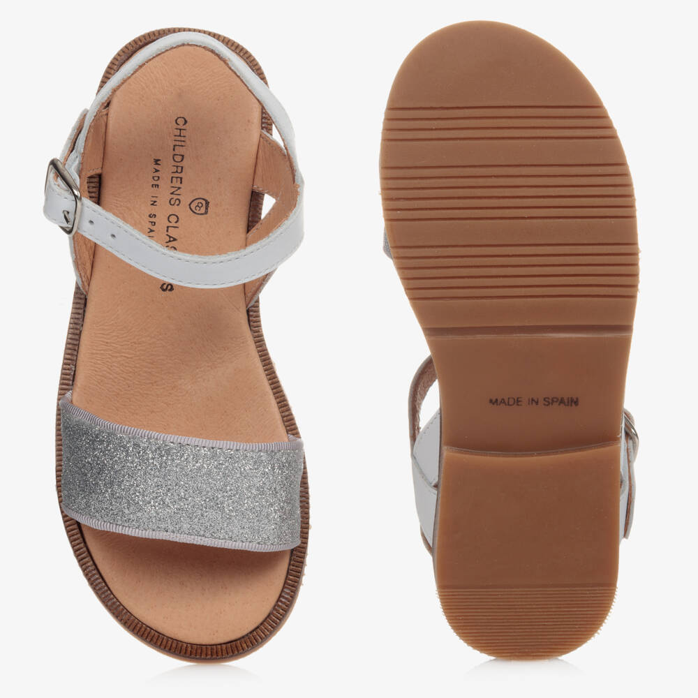 Children's Classics-Girls Silver Sparkle Leather Sandals | Childrensalon Outlet