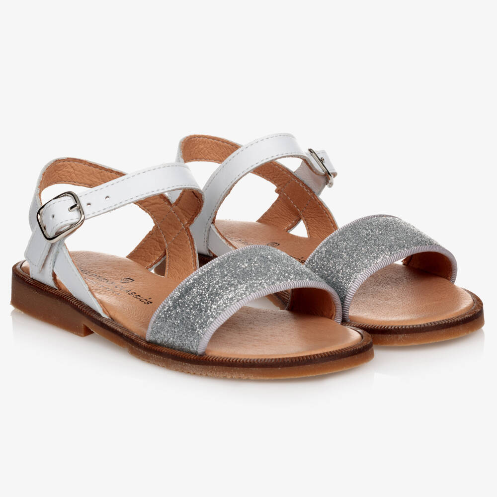 Children's Classics-Girls Silver Sparkle Leather Sandals | Childrensalon Outlet