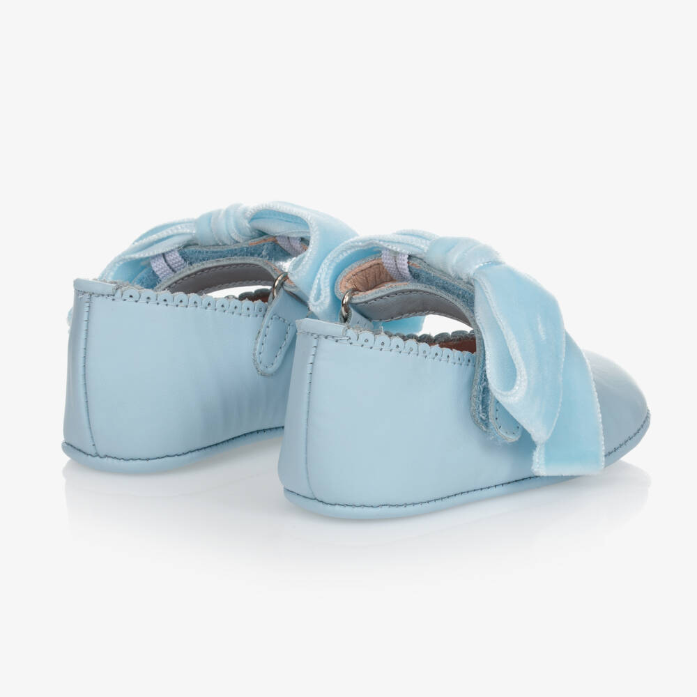 Children's Classics-Girls Soft Blue Velvet Bow Shoes | Childrensalon Outlet
