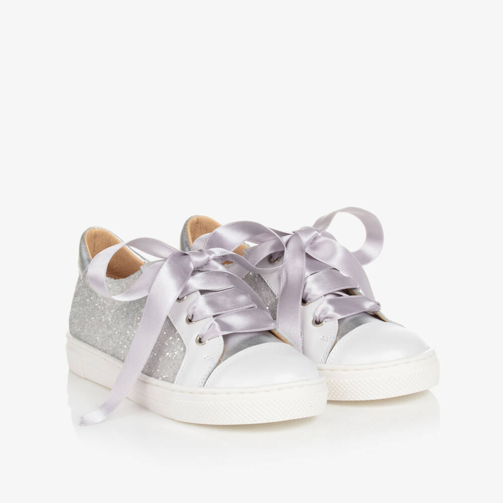 Children's Classics-Girls Sparkling Silver Leather Sneakers | Childrensalon Outlet