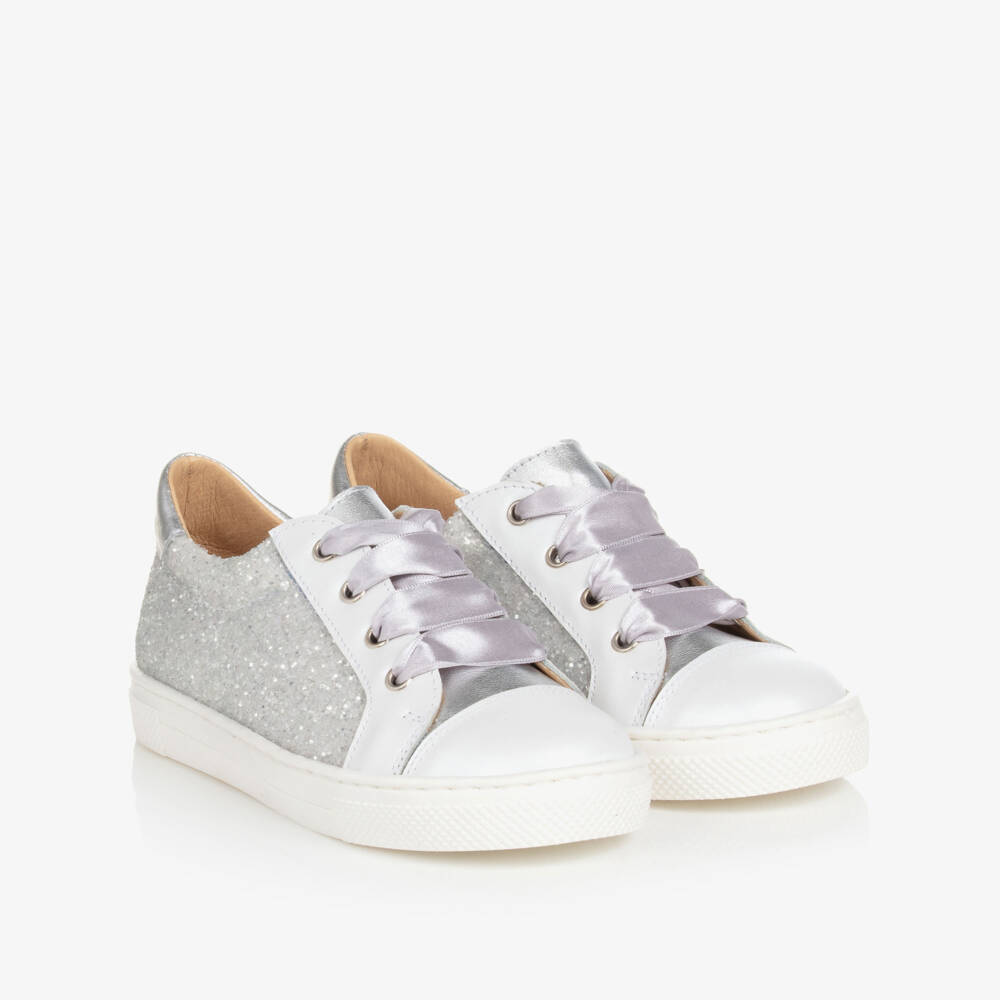 Children's Classics-Girls Sparkling Silver Leather Sneakers | Childrensalon Outlet