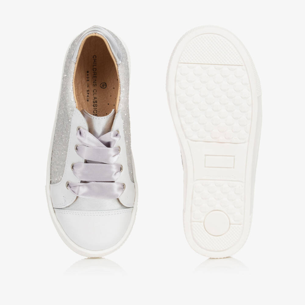 Children's Classics-Girls Sparkling Silver Leather Sneakers | Childrensalon Outlet