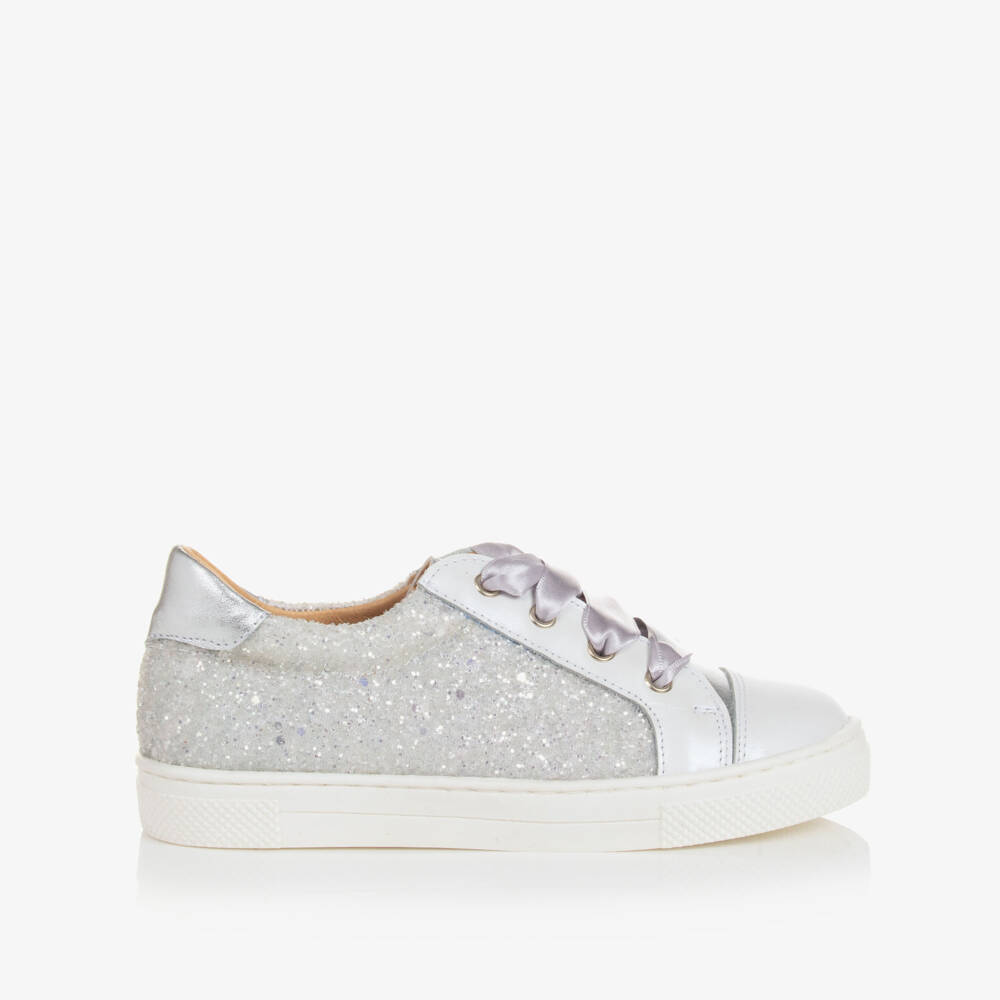 Children's Classics-Girls Sparkling Silver Leather Sneakers | Childrensalon Outlet
