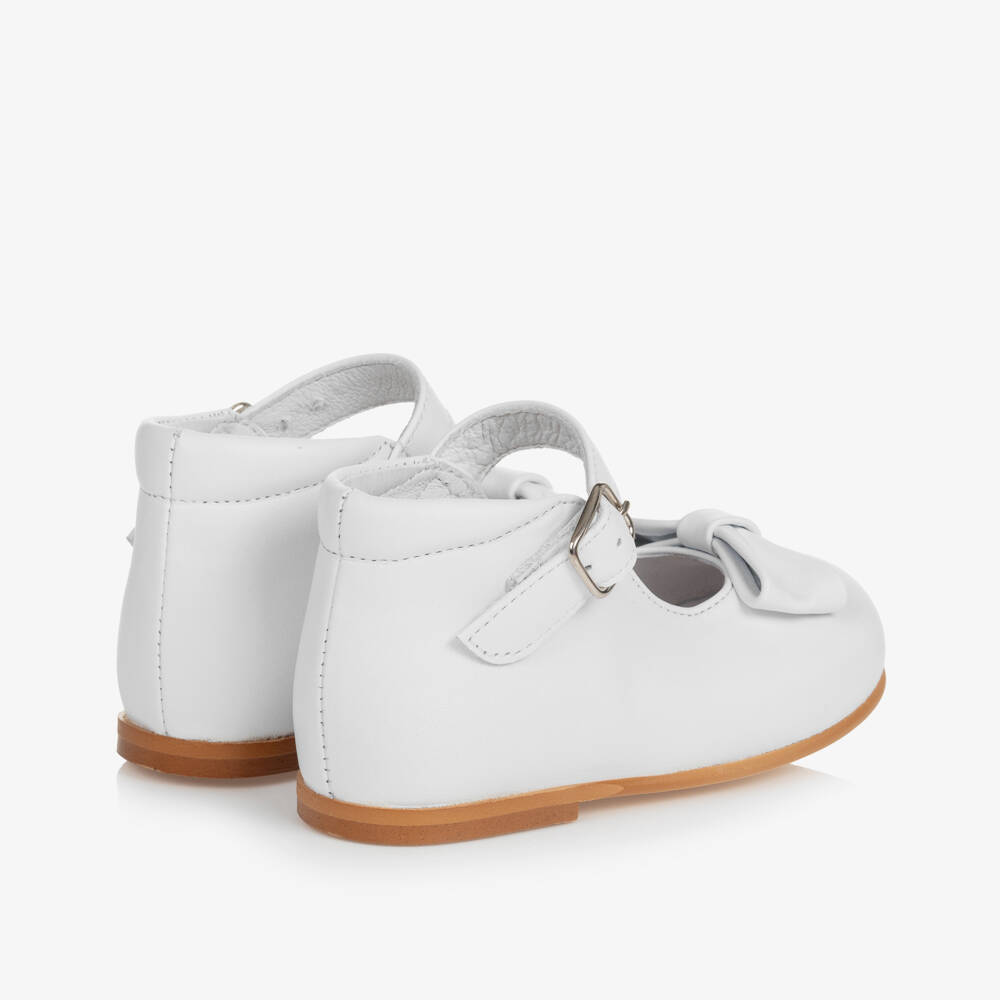 Children's Classics-Girls White Leather Bow Flats | Childrensalon Outlet