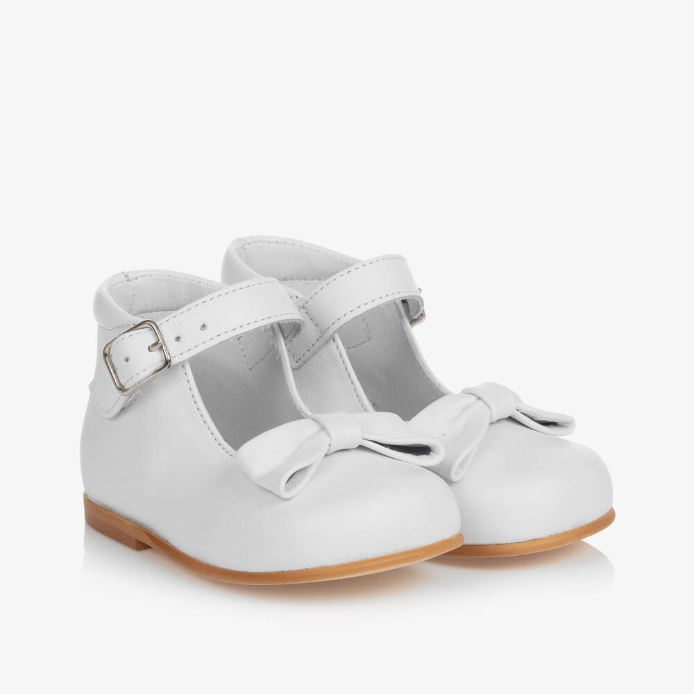 Children's Classics-Girls White Leather Bow Shoes | Childrensalon Outlet