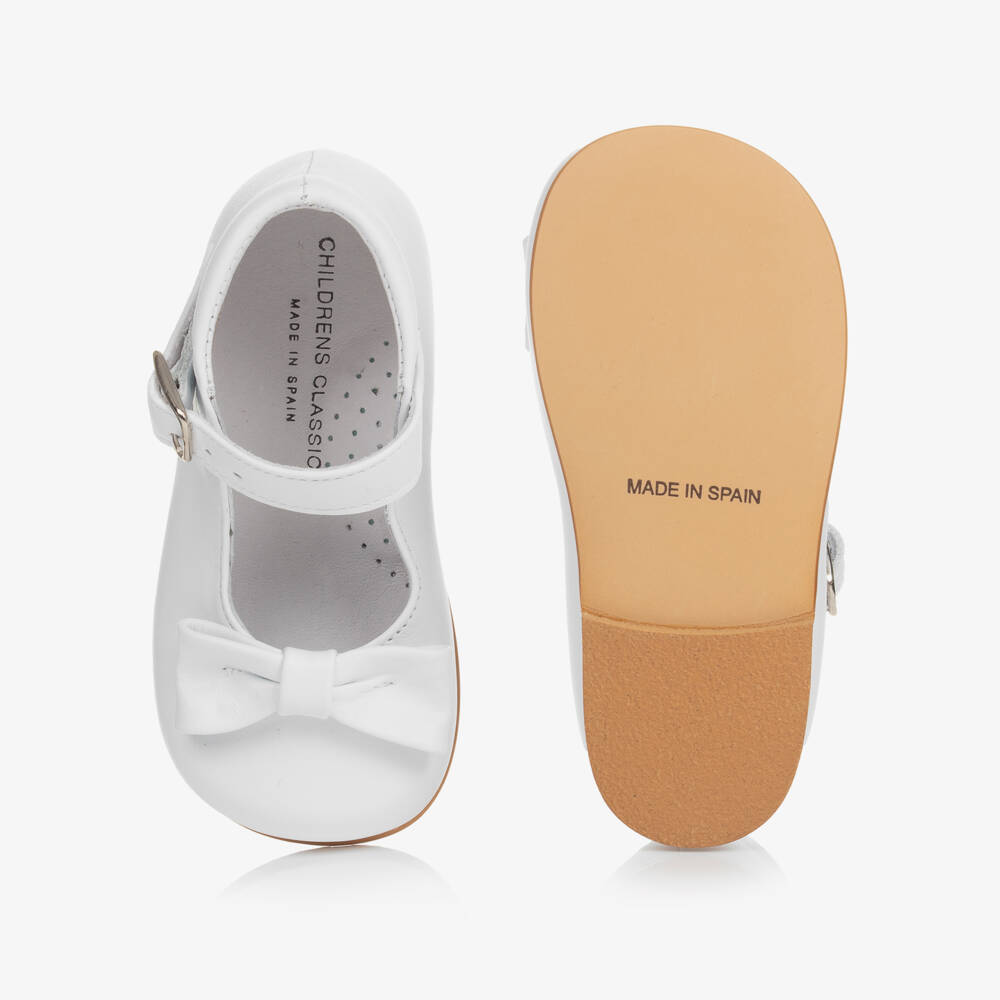 Children's Classics-Girls White Leather Bow Shoes | Childrensalon Outlet