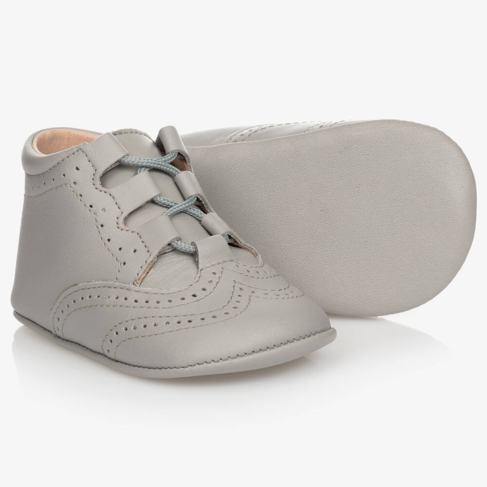 Children's Classics-Grey Leather Pre-Walker Shoes | Childrensalon Outlet