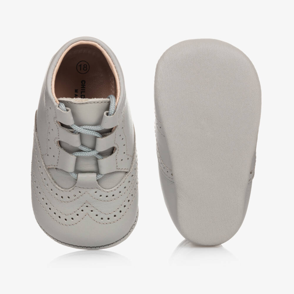 Children's Classics-Grey Leather Pre-Walker Shoes | Childrensalon Outlet