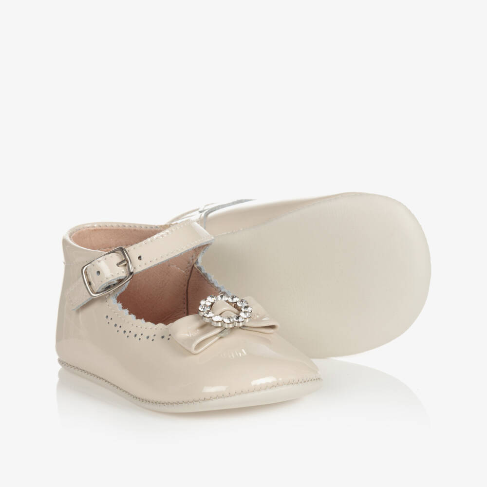 Children's Classics-Ivory Leather Pre-Walker Shoes With Diamanté Bow | Childrensalon Outlet