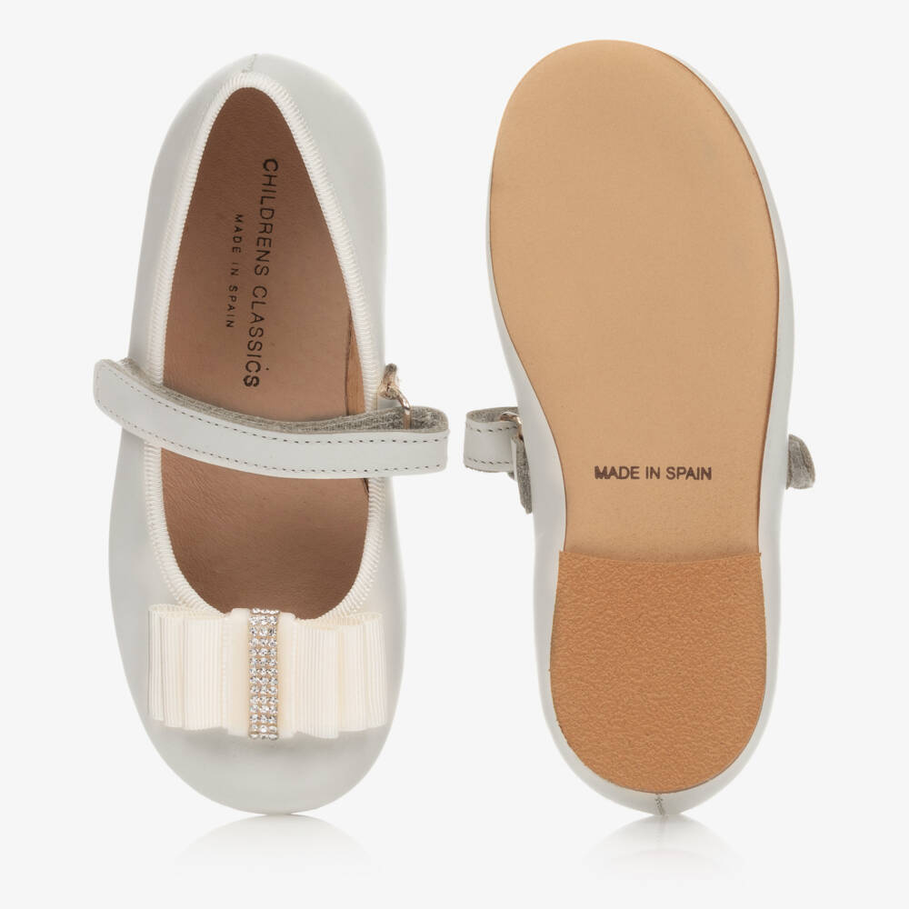 Children's Classics-Ivory Pearl Leather Ballerina Pumps | Childrensalon Outlet