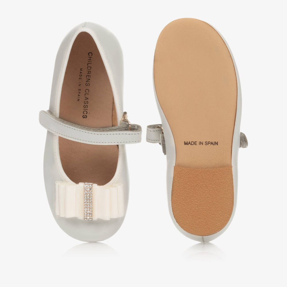 Children's Classics-Ivory Pearl Leather Ballerina Pumps | Childrensalon Outlet