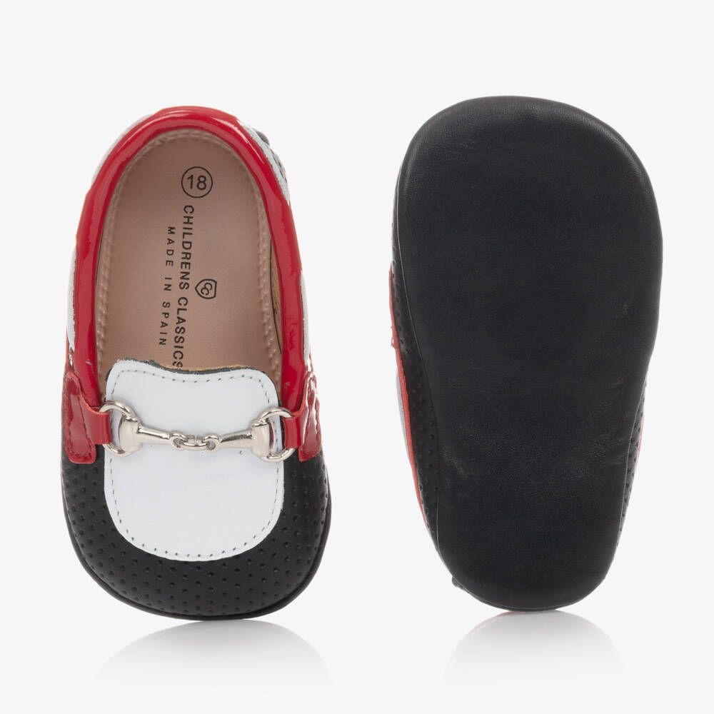 Children's Classics-Navy and Red Leather Baby Pre-Walkers | Childrensalon Outlet
